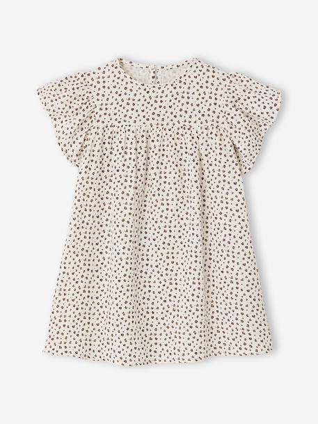 Cotton Gauze Dress with Floral Print, for Girls beige+pale pink+printed beige+rose+vanilla 