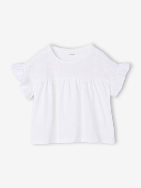 Girl's t-shirt with embroidered details coral+ecru+khaki 