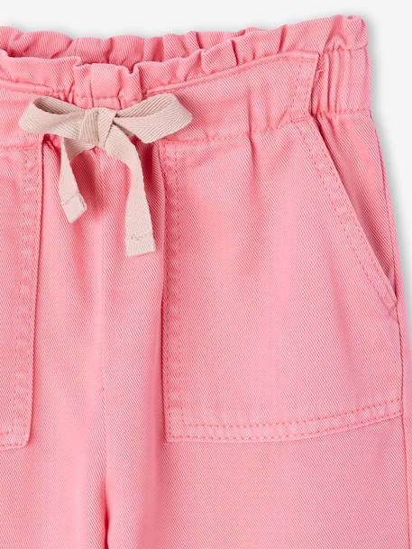 Fluid Paperbag-Style Trousers for Girls khaki+rose 