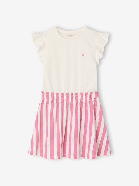 2-in-1-Effect Dress for Girls ecru+indigo+pale pink+striped pink 