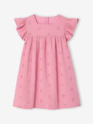 Girls-Cotton Gauze Dress with Embroidered Flowers, for Girls