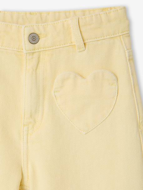 Girl's wide-leg trousers with heart pockets pale yellow+rosy 