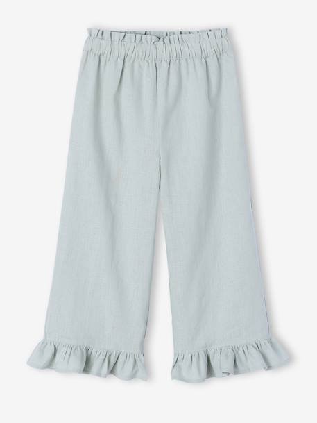 Girl's wide bermuda shorts with frills sage green 
