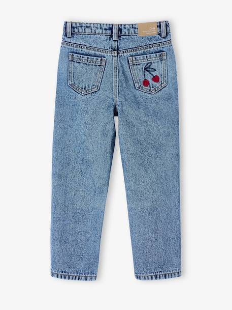 Girls' embroidered floral Mom jeans blue+light blue+medium blue 