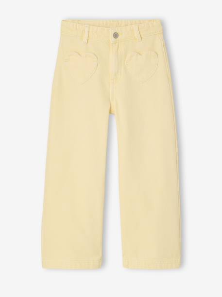 Girl's wide-leg trousers with heart pockets pale yellow+rosy 