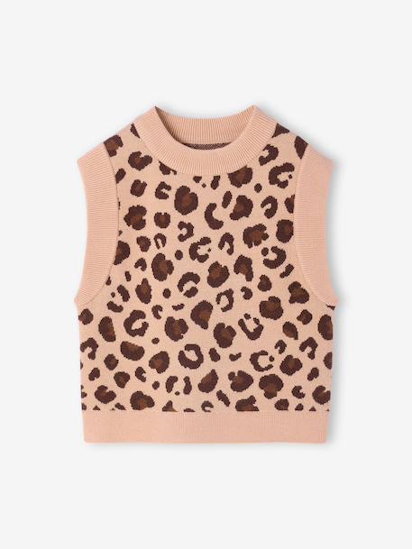Sleeveless Jumper for Girls camel+ecru 