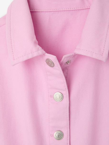 Girl's belted dress in cotton twill mauve 