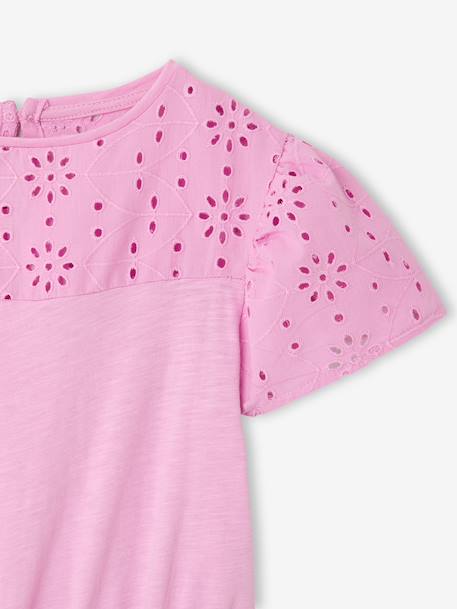 Girls' dress with English embroidery details coral+lilac+mauve+sage green 