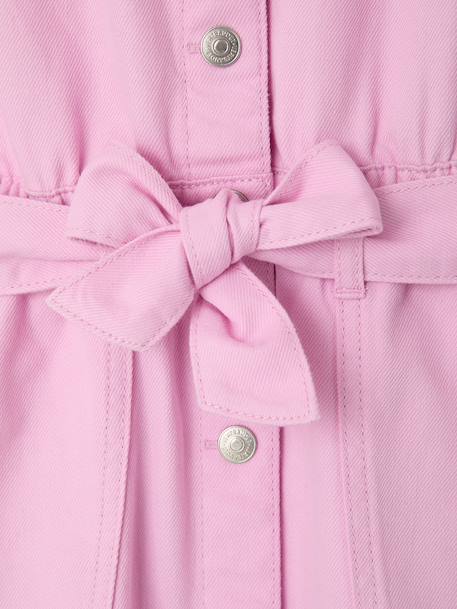 Girl's belted dress in cotton twill mauve 