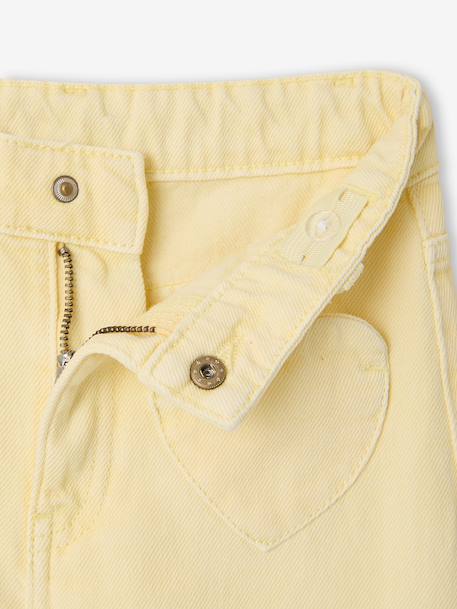 Girl's wide-leg trousers with heart pockets pale yellow+rosy 