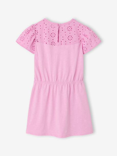 Girls' dress with English embroidery details coral+lilac+mauve+sage green 