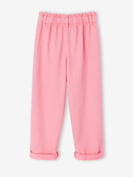 Fluid Paperbag-Style Trousers for Girls khaki+rose 