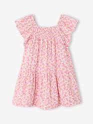 Girls-Smocked Dress with Floral Print