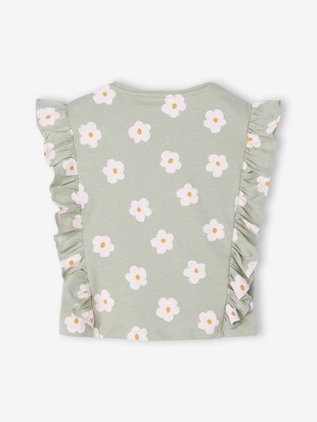 Girl's short-sleeved t-shirt with frills navy blue+sage green 
