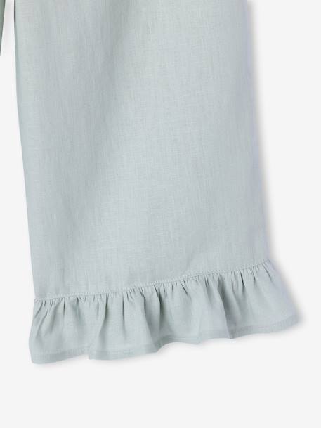 Girl's wide bermuda shorts with frills sage green 