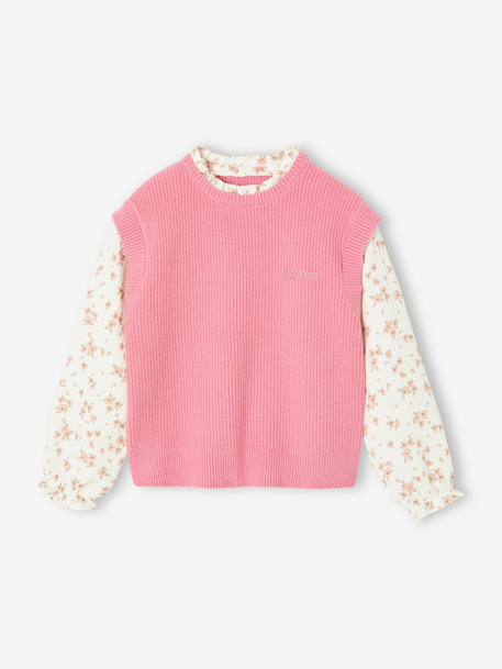 Girl's 2-in-1 jumper with sleeves grey blue+rose 