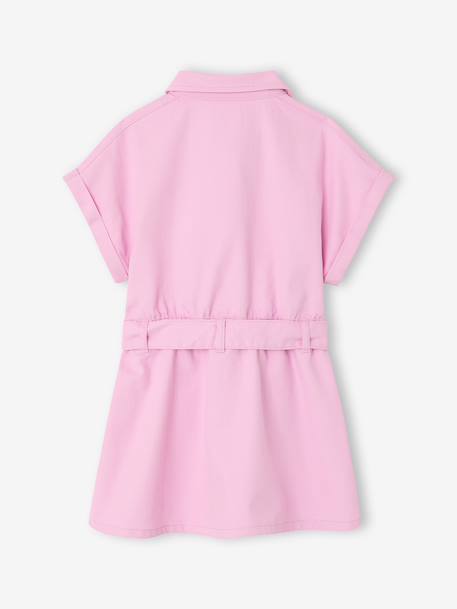 Girl's belted dress in cotton twill mauve 