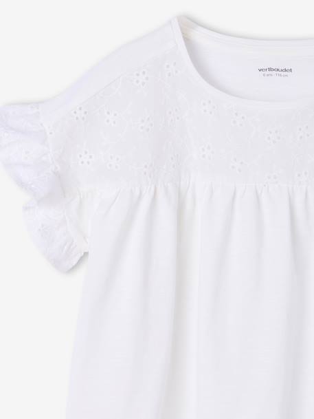 Girl's t-shirt with embroidered details coral+ecru+khaki 