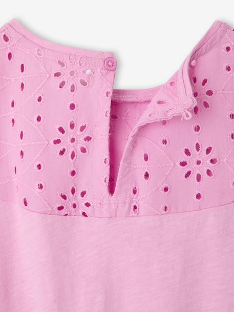 Girls' dress with English embroidery details coral+lilac+mauve+sage green 