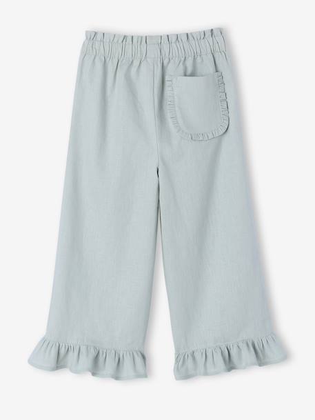 Girl's wide bermuda shorts with frills sage green 