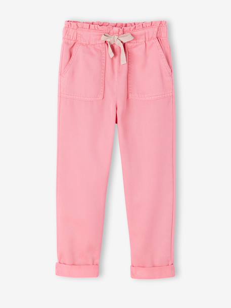 Fluid Paperbag-Style Trousers for Girls khaki+rose 