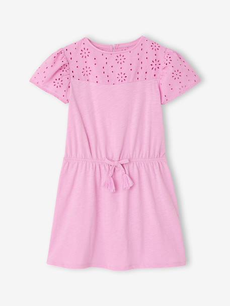 Girls' dress with English embroidery details coral+lilac+mauve+sage green 