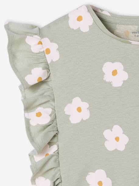Girl's short-sleeved t-shirt with frills navy blue+sage green 