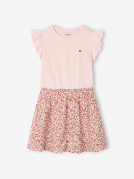 2-in-1-Effect Dress for Girls ecru+indigo+pale pink+striped pink 