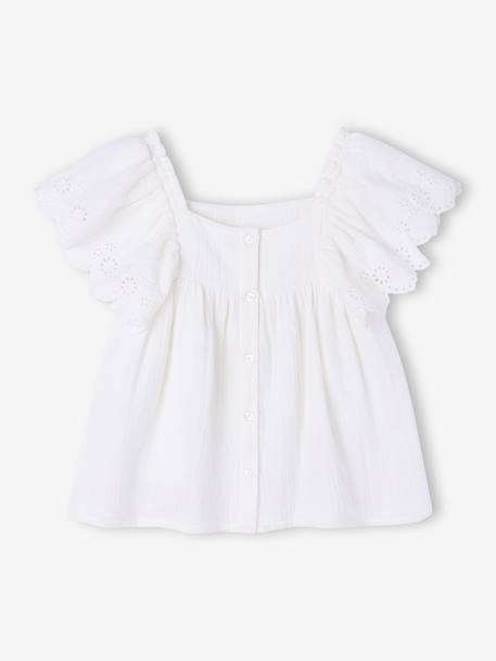 Cotton muslin ruffled blouse ecru 
