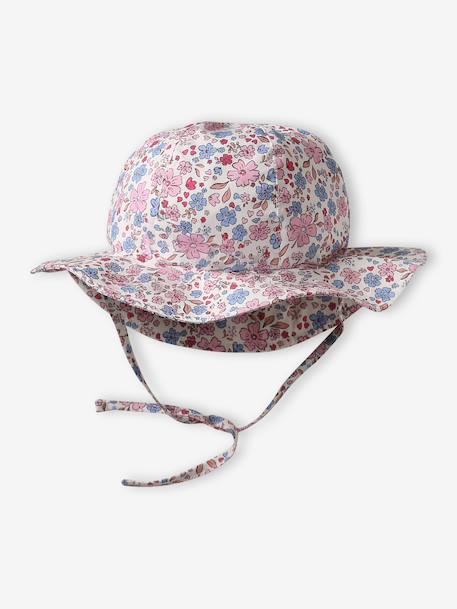 Floral print cotton baby bucket hat ecru 