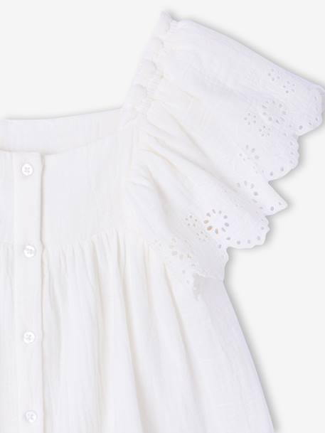 Cotton muslin ruffled blouse ecru 