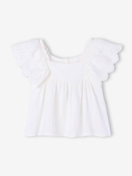 Cotton muslin ruffled blouse ecru 