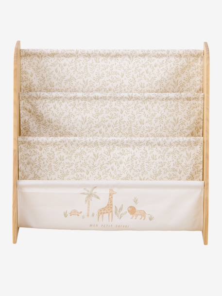 Textile and wood book storage printed beige+printed white 