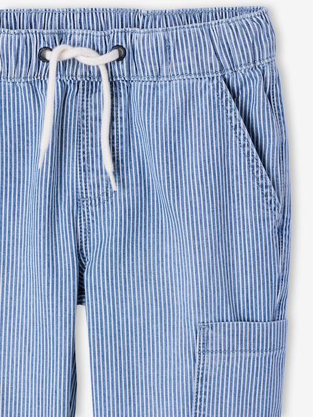 Boys' cotton battle denim trousers striped blue 