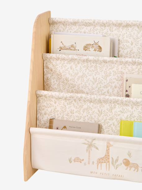Textile and wood book storage printed beige+printed white 