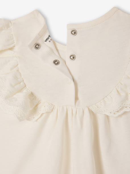 Baby Girls’ Broderie Anglaise Cotton T-Shirt ecru+rose 