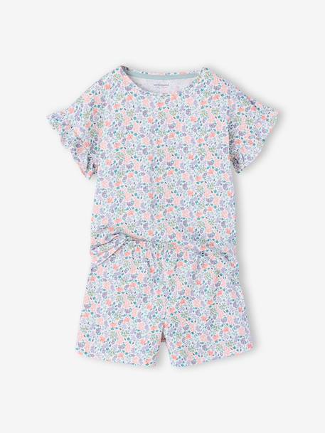 Pack of 2 girls' short-sleeved cotton pyjama shorts ecru 