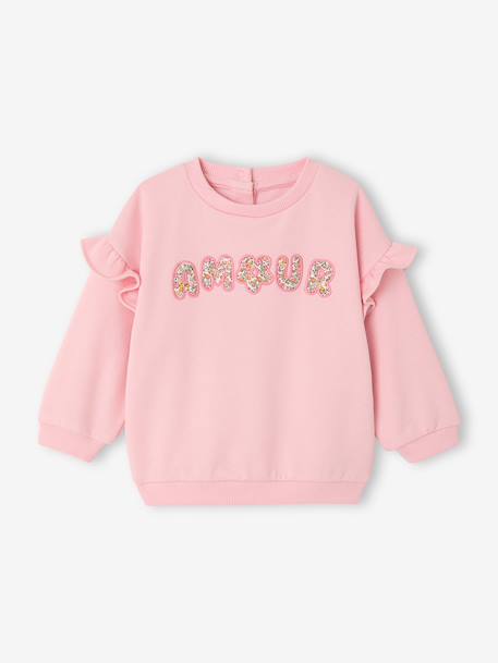 Girl's long-sleeved sweatshirt pale pink 