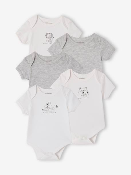 Pack of 5 short-sleeved baby bodysuits set white 
