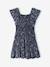 Smocked print dress navy blue 