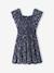 Smocked print dress navy blue 