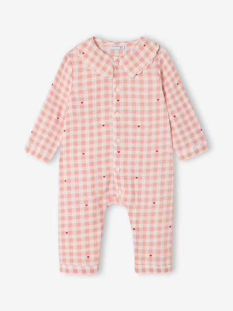 Baby pyjamas with wide neck in organic cotton rosy 