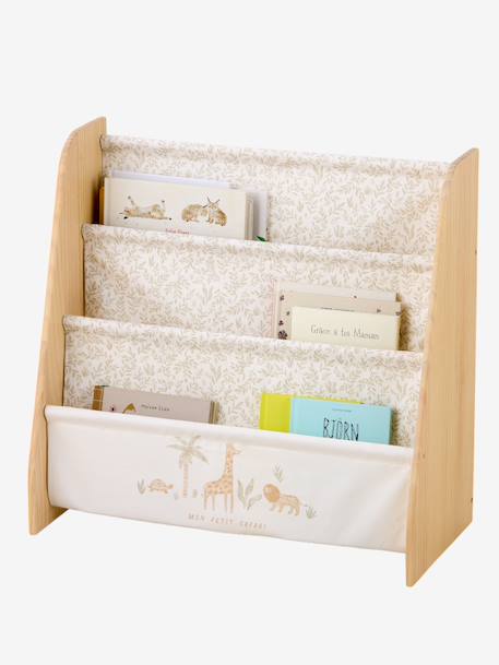 Textile and wood book storage printed beige+printed white 