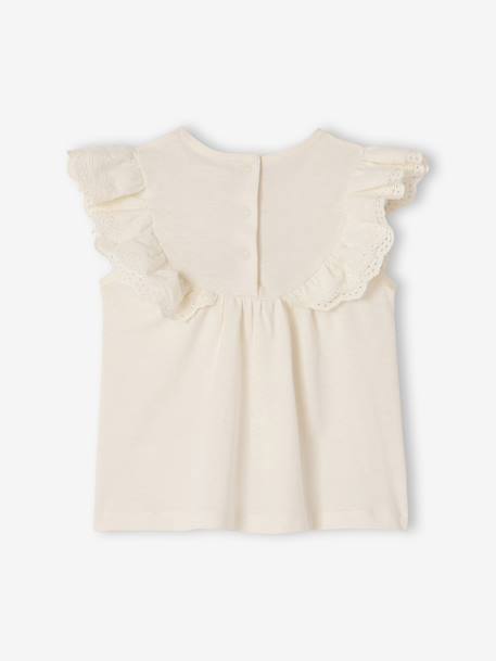 Baby Girls’ Broderie Anglaise Cotton T-Shirt ecru+rose 