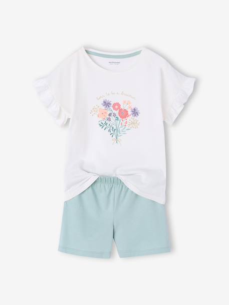 Pack of 2 girls' short-sleeved cotton pyjama shorts ecru 