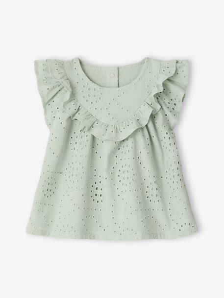 Baby Girls’ Broderie Anglaise Cotton Blouse aqua green 