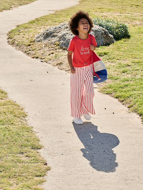 T-Shirt with Fancy Bow for Girls ecru+red+striped blue 