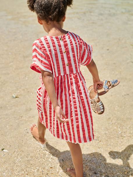Seersucker Dress for Girls striped red 