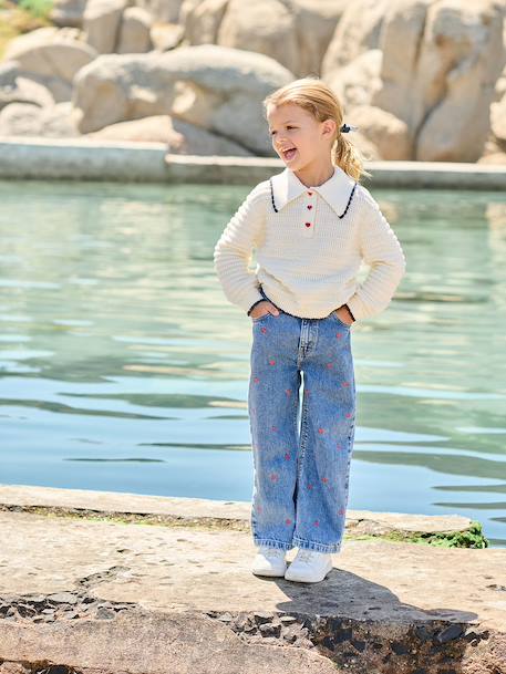 Embroidered Susan wide-leg jeans for girls bleached denim+deep blue+denim blue+medium blue 
