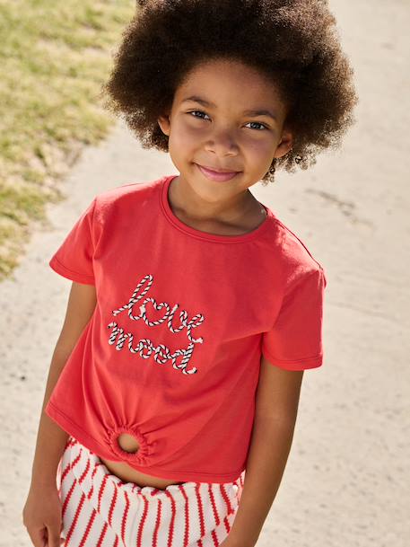 T-Shirt with Fancy Bow for Girls ecru+red+striped blue 
